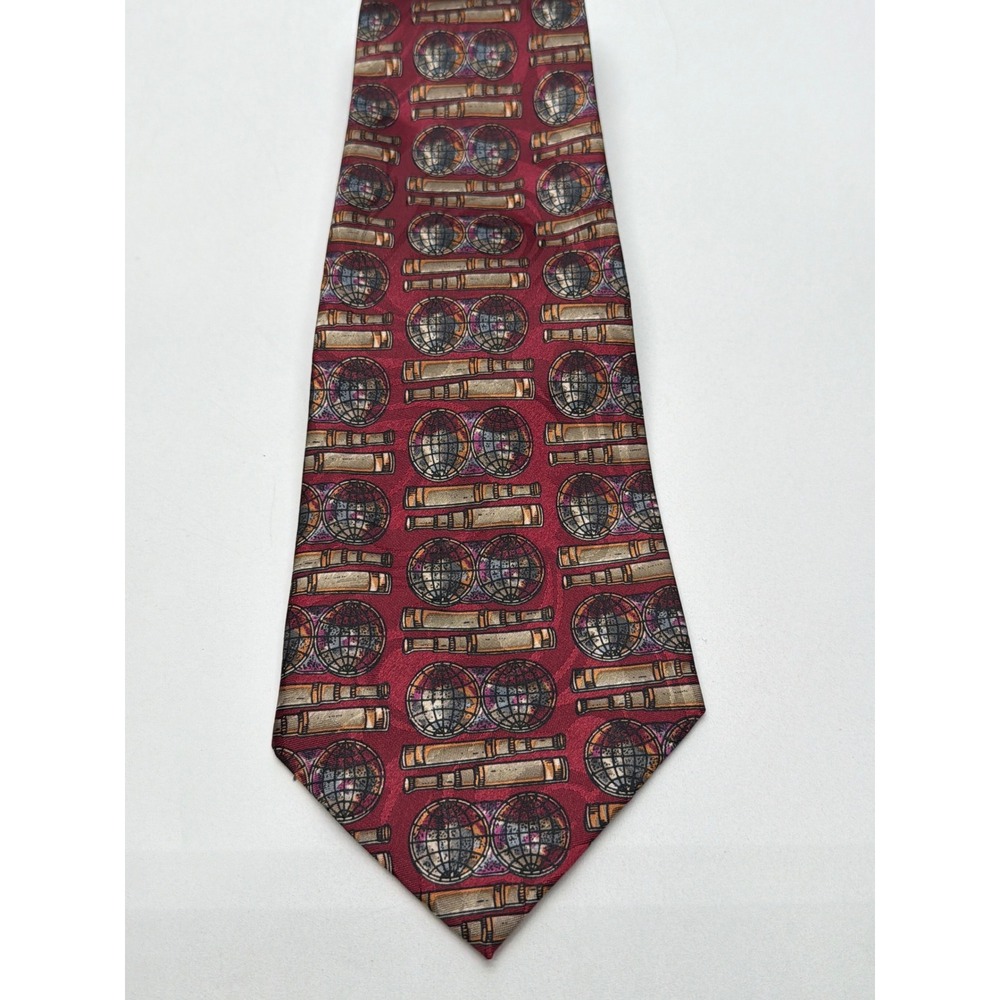 Designs by A Rogers Mens Tie Burgundy Red Globe Telescope Nautical Celestial 4in